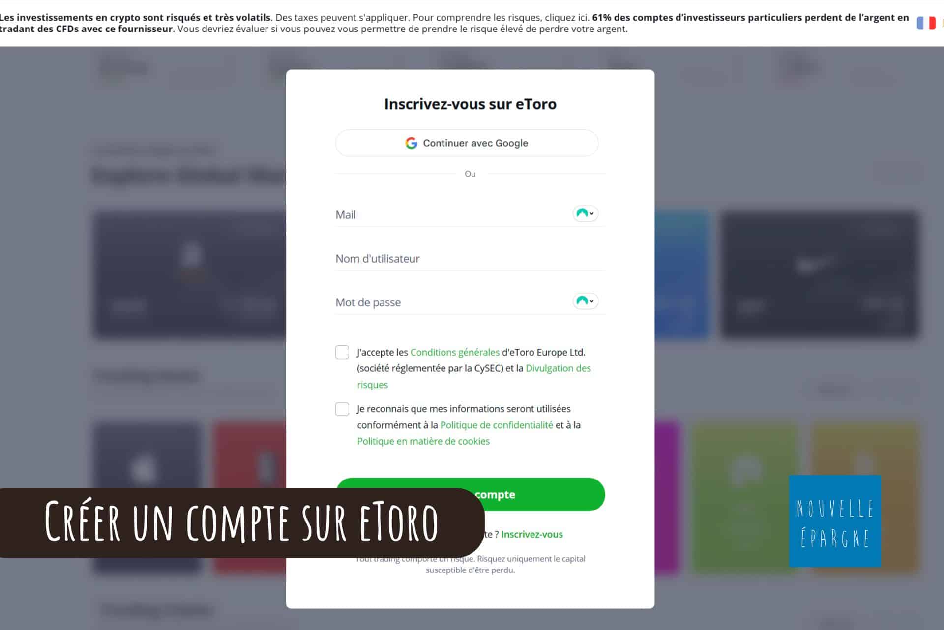Créer un compte sur eToro