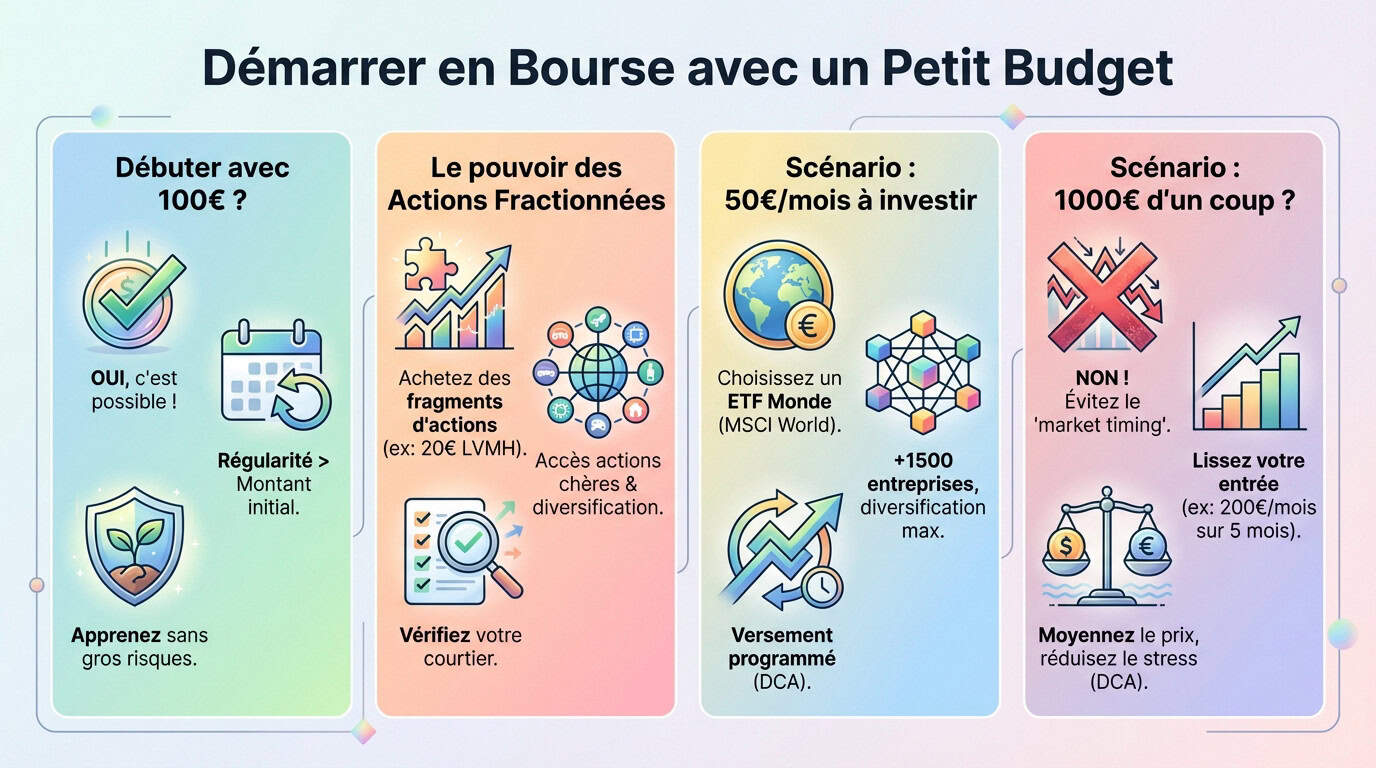 Illustration représentant un investissement en bourse avec un petit budget de départ