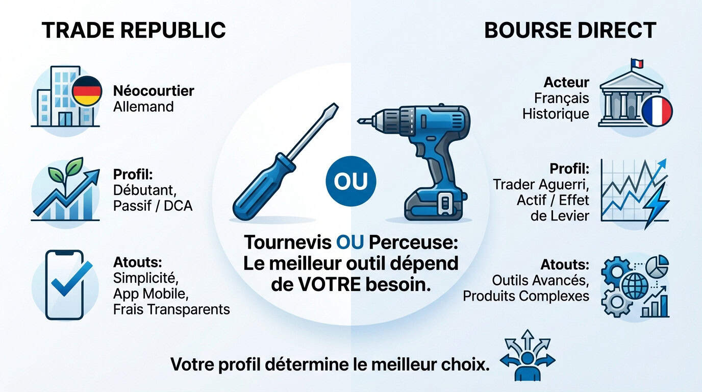 Comparatif visuel entre l'application mobile Trade Republic et l'interface de trading Bourse Direct