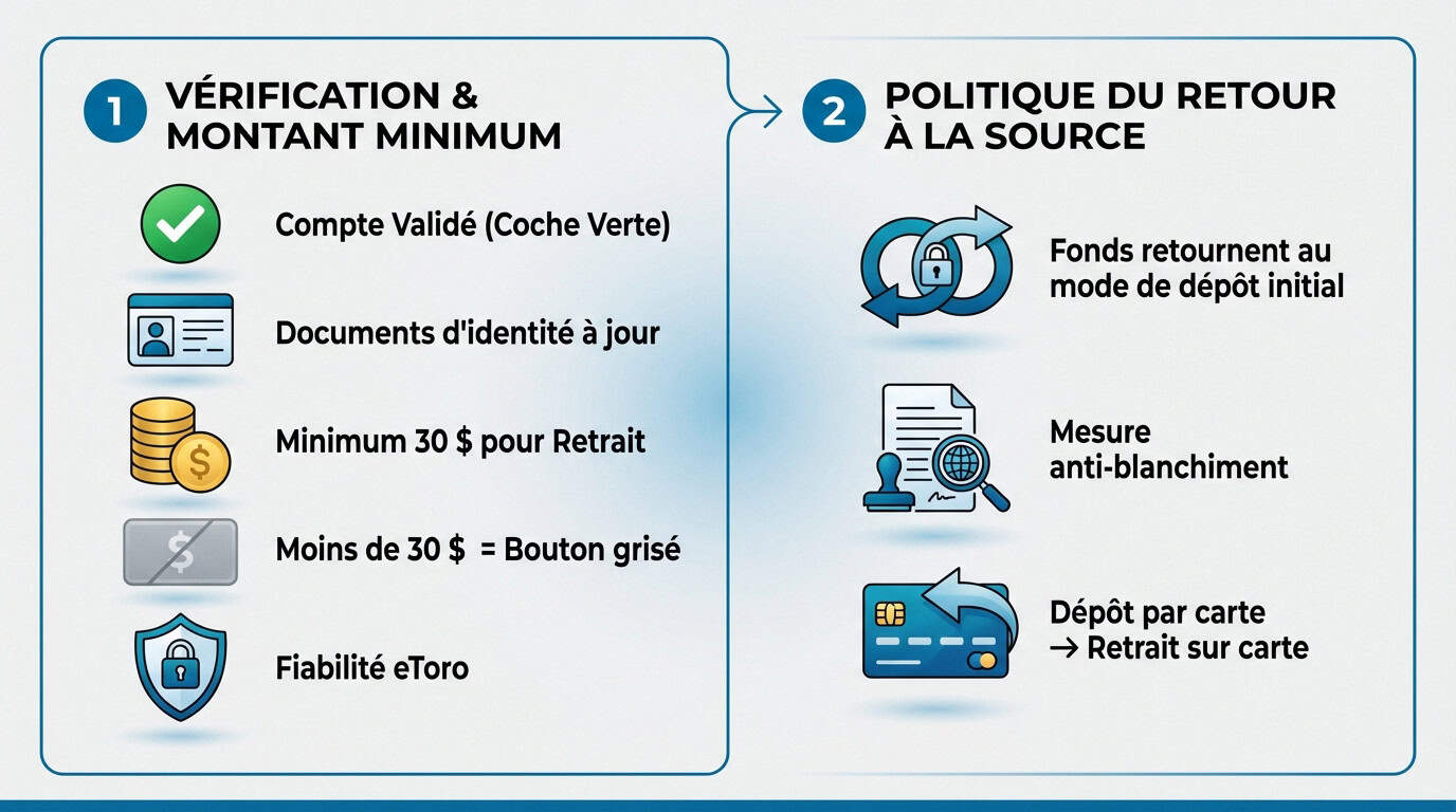 Conditions essentielles pour effectuer un retrait sur eToro