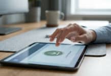 Comment fermer son compte eToro : procédure et précautions Une main sur une tablette tactile confirme un retrait de fonds. L'écran affiche "Confirm Withdrawal" avec une icône de flèche de validation.