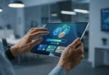 Déposer de l’argent sur eToro : méthodes 2026 Une personne effectue un dépôt sur une tablette affichant l'interface eToro avec icônes Ethereum, dollar, cadenas et cartes bancaires.