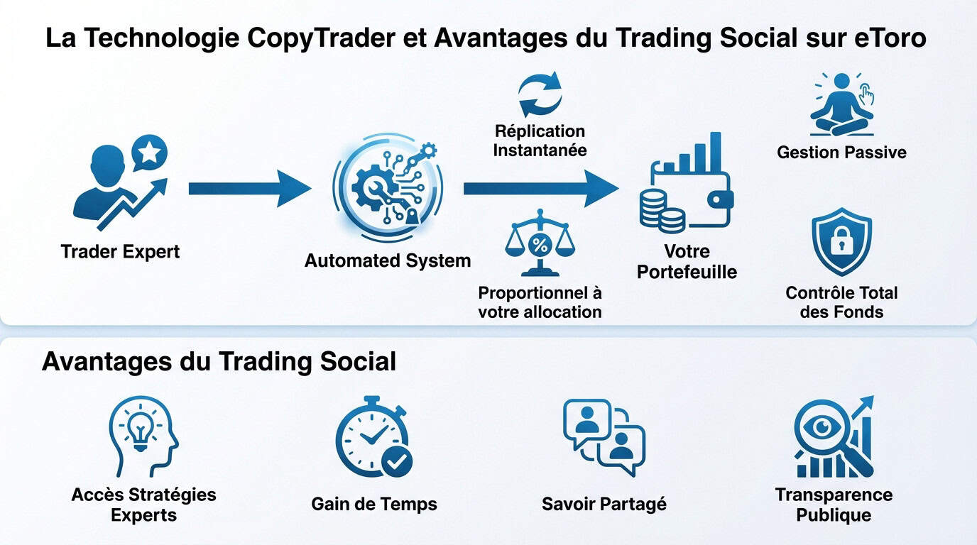 Technologie CopyTrader eToro et bénéfices du trading social