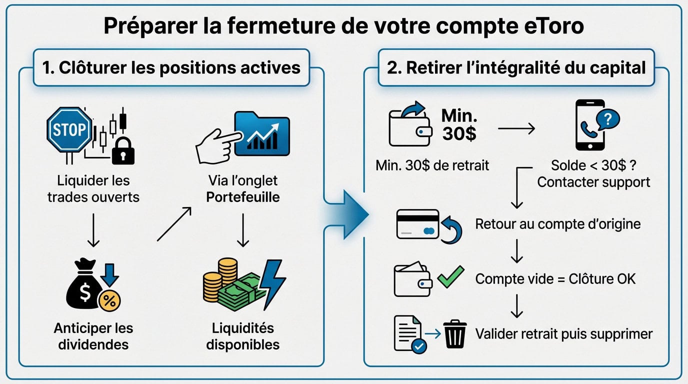 Guide pour clôturer proprement un compte de trading eToro