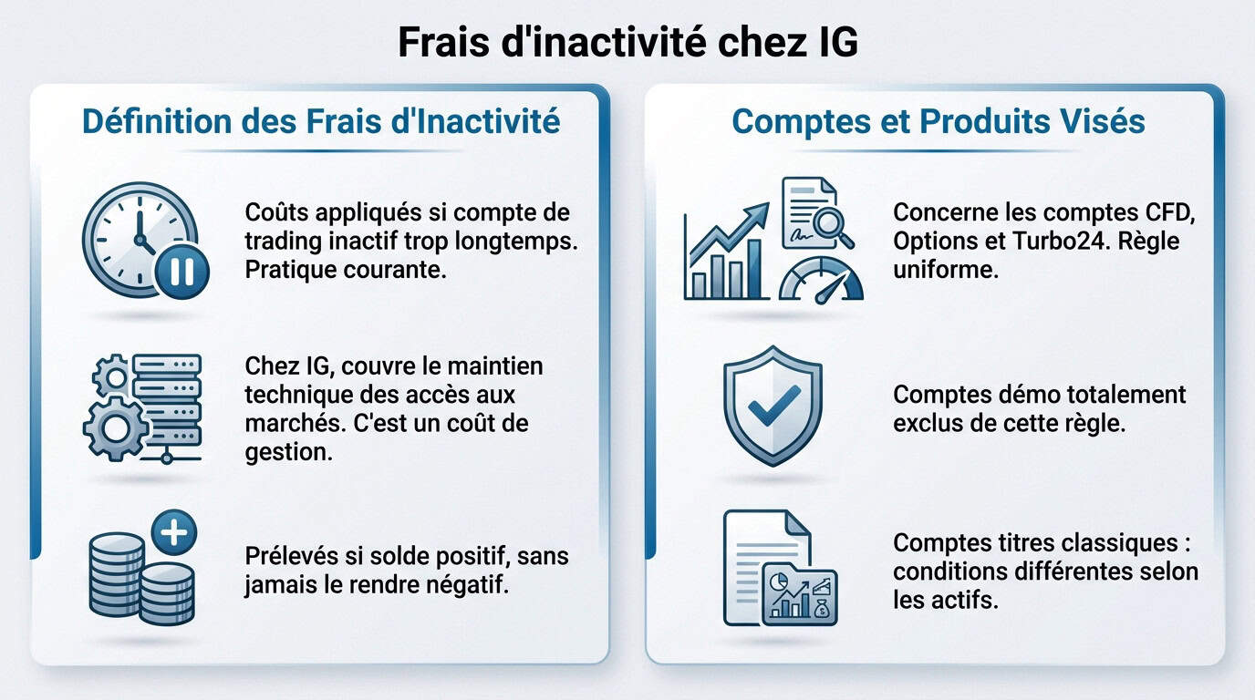 Graphique illustrant les frais d'inactivité appliqués sur un compte de trading IG