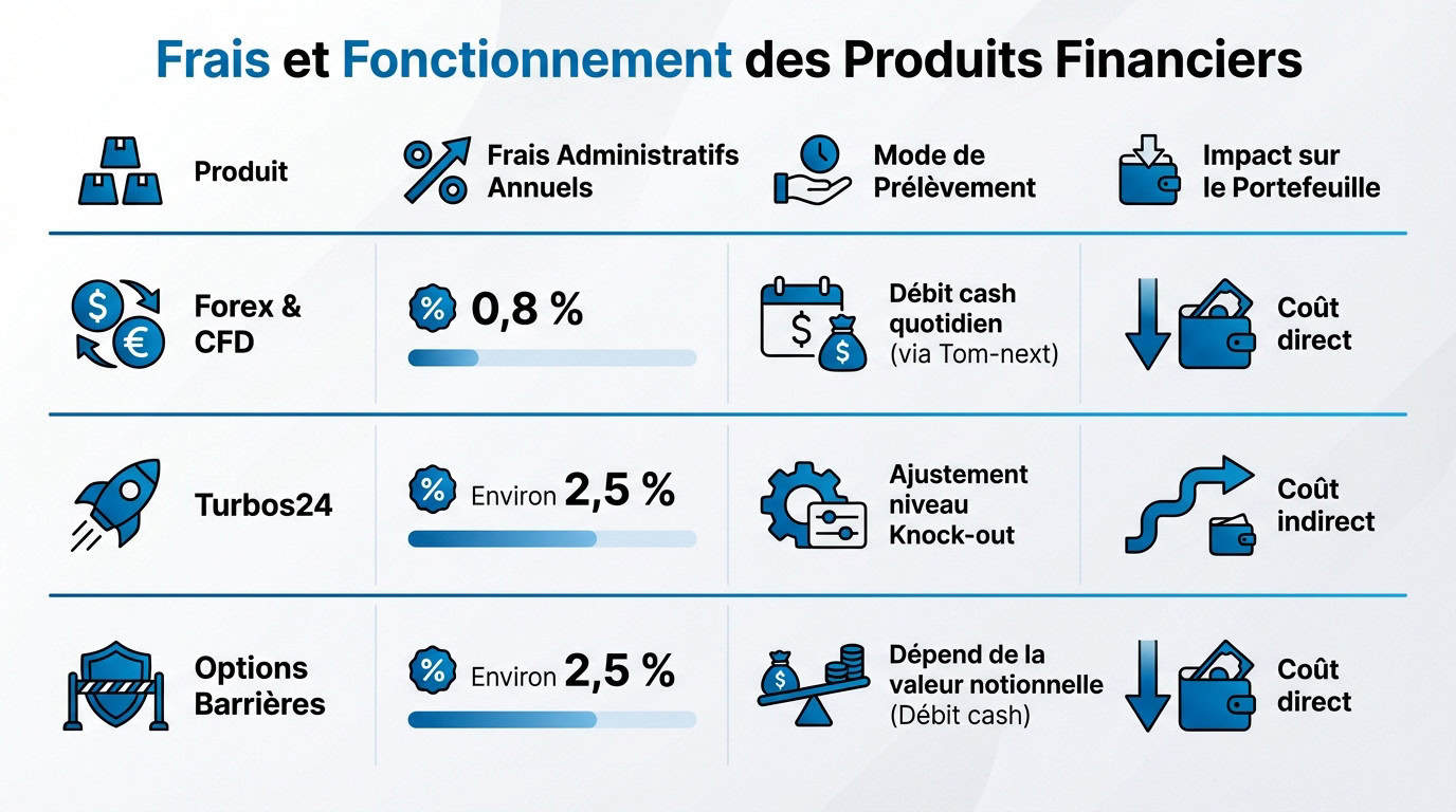 Illustration des frais et du fonctionnement des produits financiers chez IG