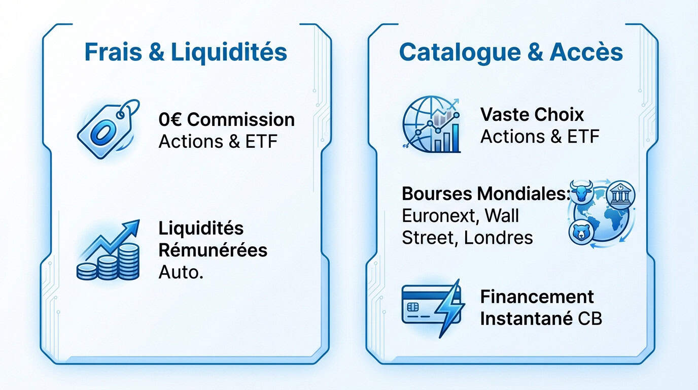Infographie illustrant les frais réduits et l'accès mondial aux marchés financiers avec IG