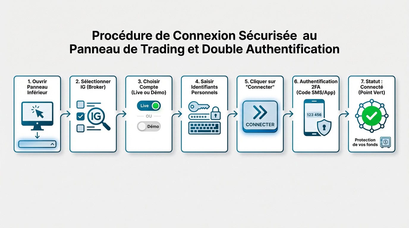 Procédure de connexion sécurisée au trading IG et TradingView avec authentification 2FA