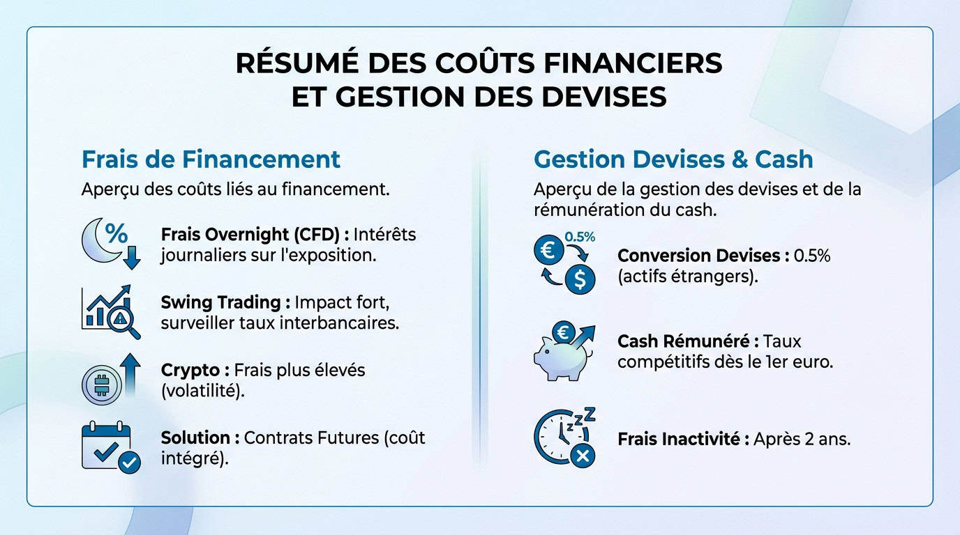 Synthèse des frais de financement et de la rémunération du cash chez IG