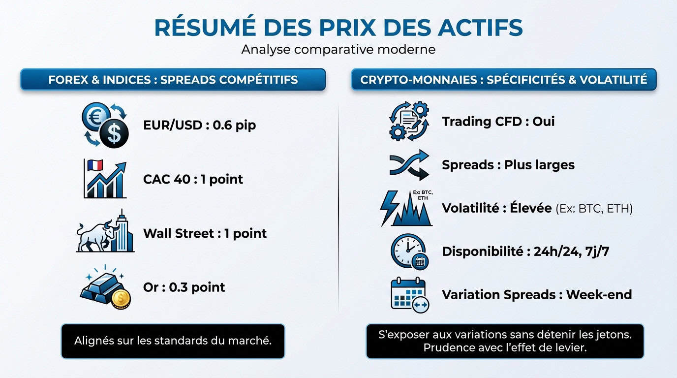 Tableau des spreads IG pour forex et indices