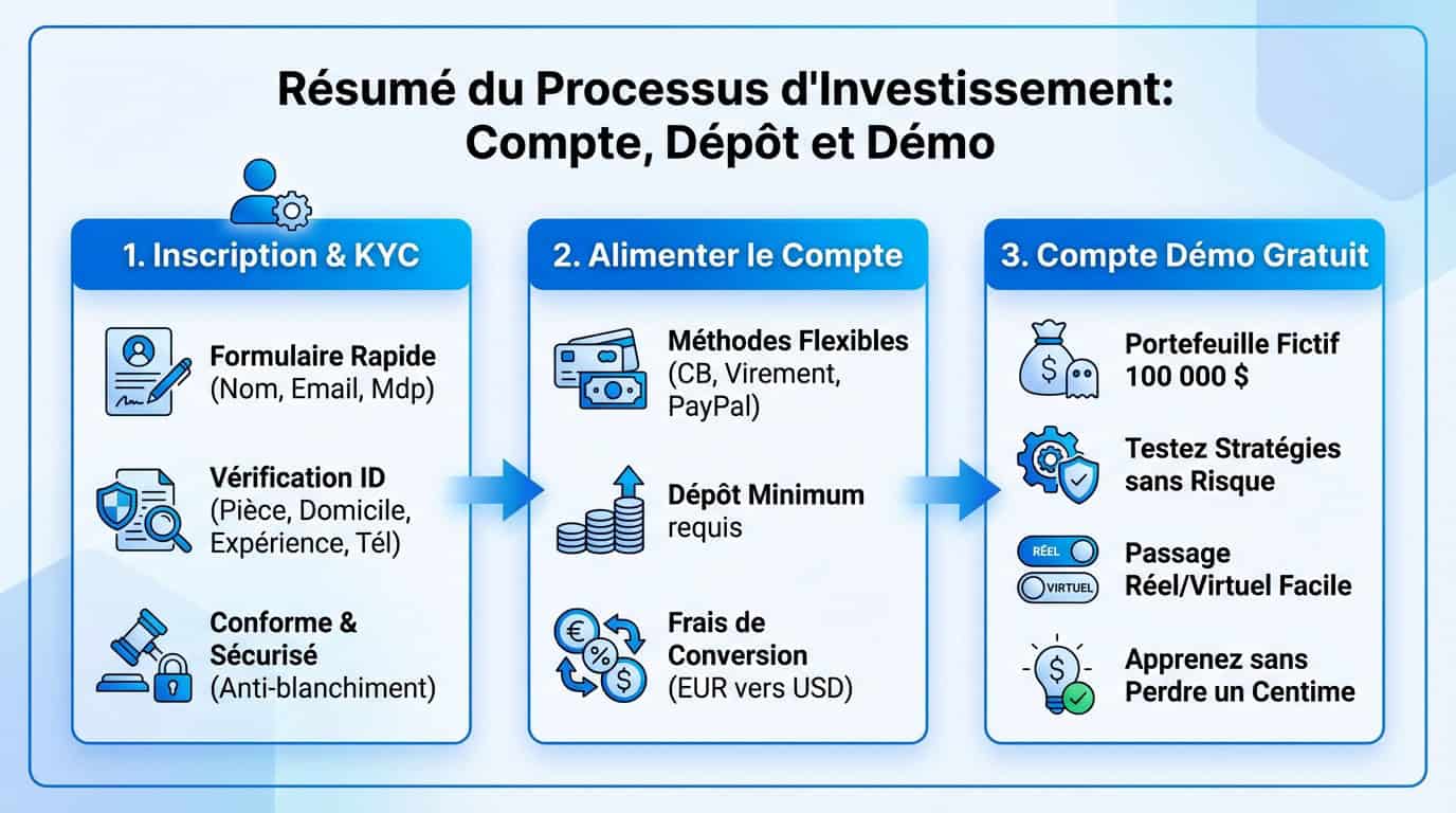 Résumé du processus d'inscription et de dépôt sur eToro
