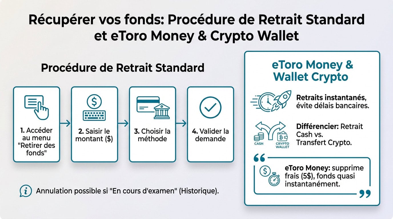 Procédure de retrait de fonds standard et avantages eToro Money