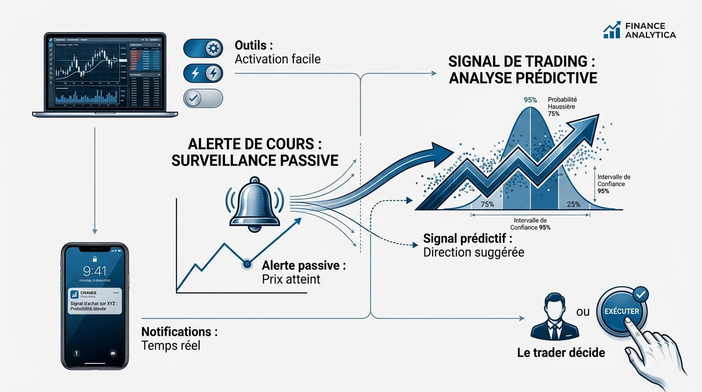 Comparaison entre alerte de cours passive et signal de trading prédictif sur IG