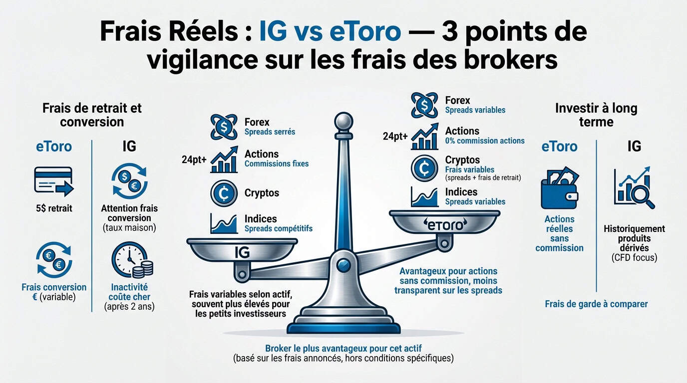 Comparatif des frais de courtage entre IG et eToro pour le trading en 2026