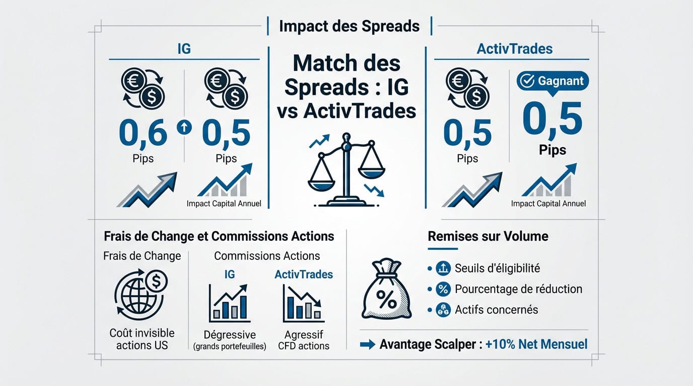 Comparaison des spreads et frais de courtage entre IG et ActivTrades