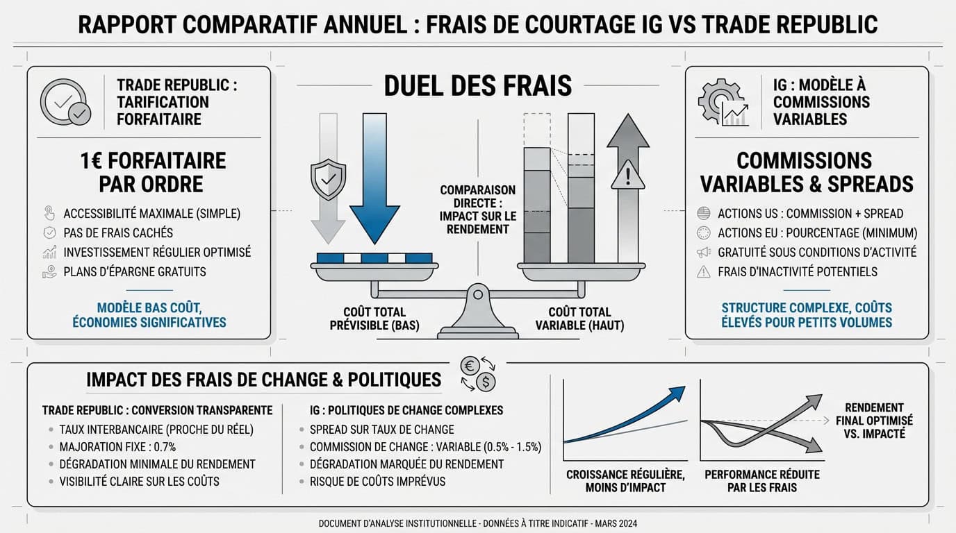 Comparaison des frais de courtage entre IG et Trade Republic pour les actions et ETF