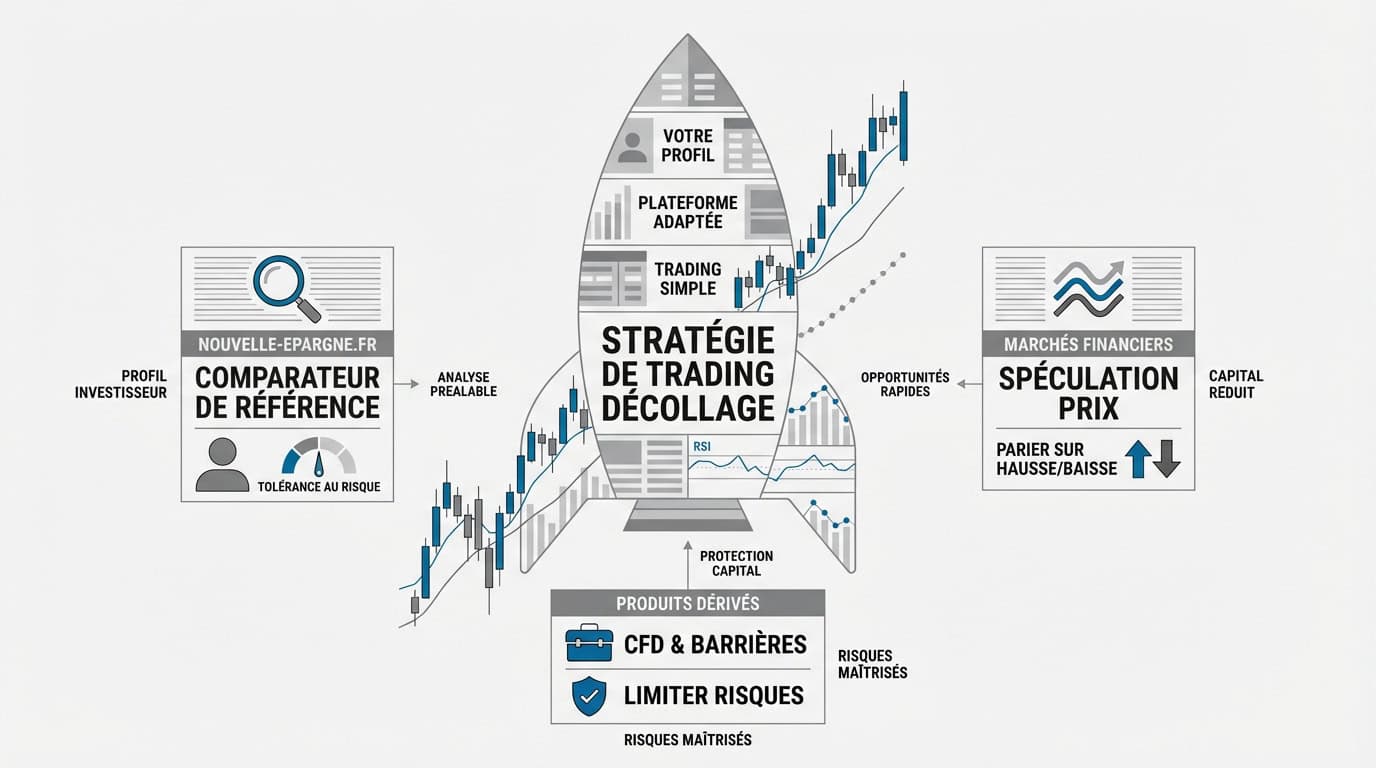 Graphique de trading en pleine ascension illustrant une stratégie de décollage financier