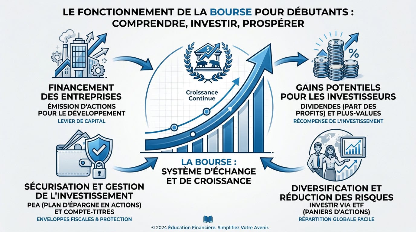 Graphique boursier et pièces d'or symbolisant l'investissement pour débutant