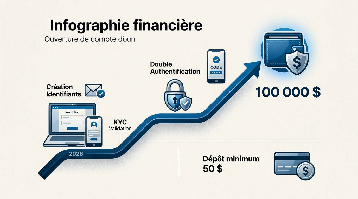 Interface de création de compte et validation d'identité pour investir en ligne