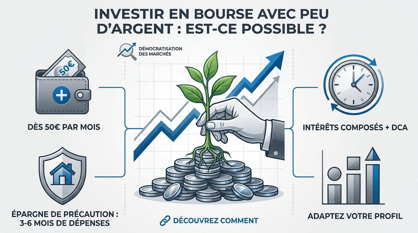 Jeune investisseur consultant ses placements sur smartphone avec un petit budget