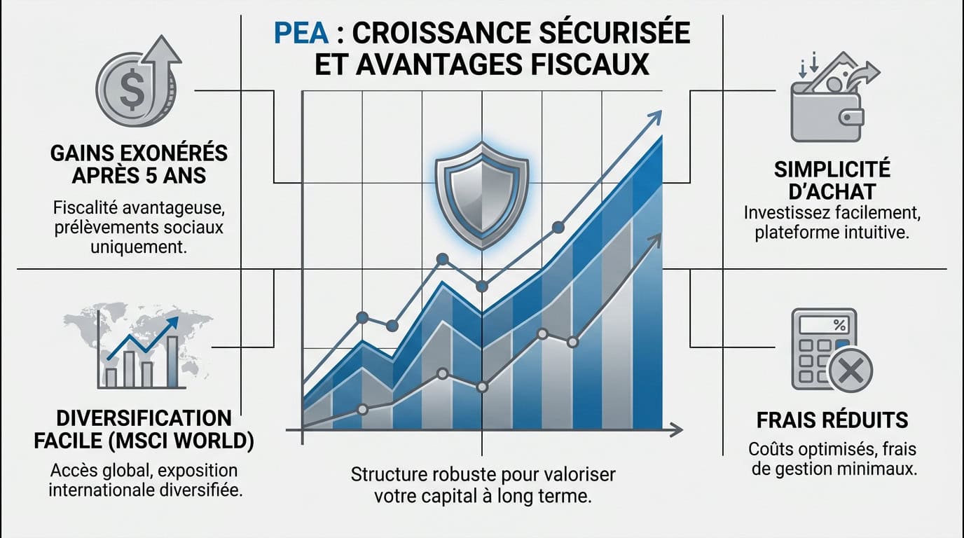 Graphique montrant la croissance d'un PEA avec des avantages fiscaux