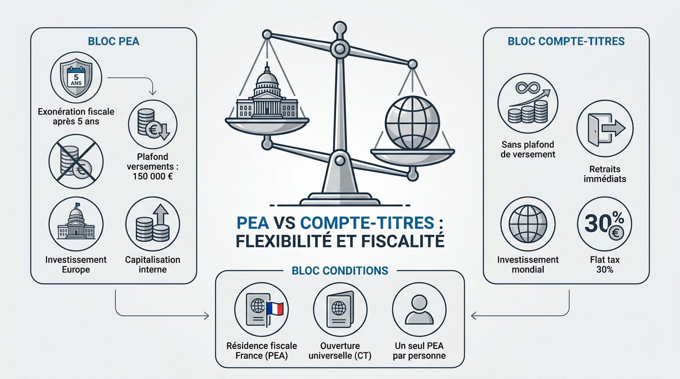Comparaison entre la flexibilité du compte-titres et l'avantage fiscal du PEA
