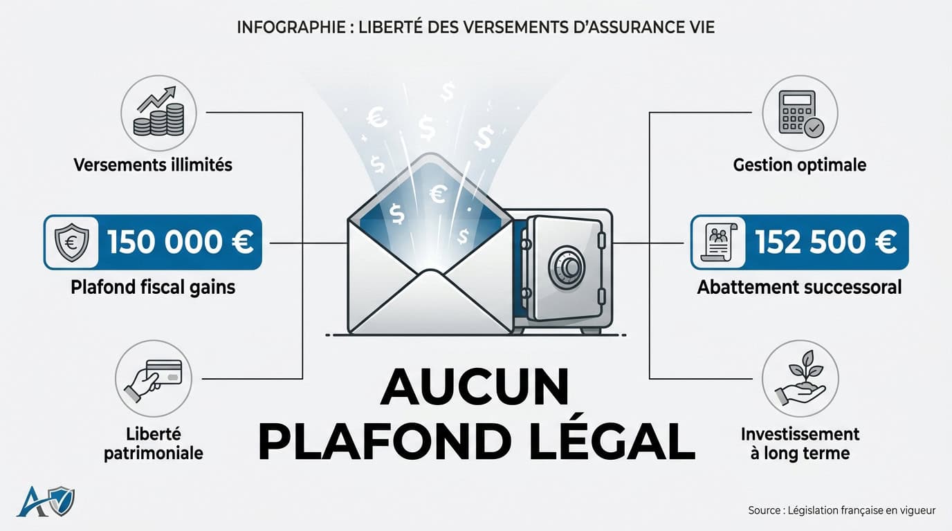 Illustration de la liberté de versement sur un contrat d'assurance vie sans plafond légal