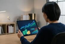 Dividendes eToro : fonctionnement et fiscalité en France Une personne consulte un graphique de croissance des dividendes sur une tablette numérique dans un bureau.