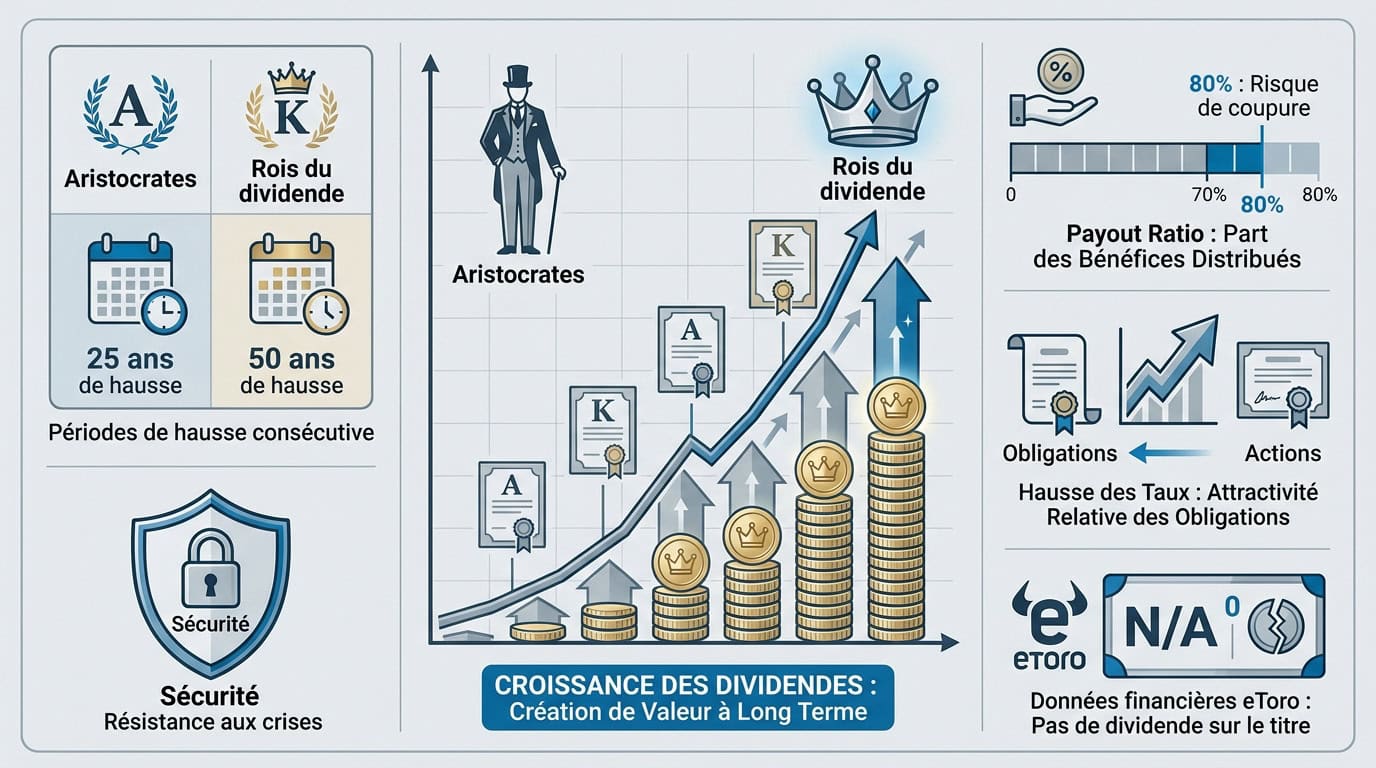 Graphique montrant la croissance des dividendes pour les rois et aristocrates de la bourse