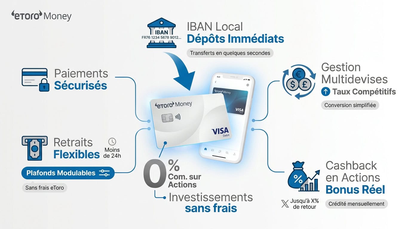 Carte Visa eToro Money et avantages du compte bancaire intégré