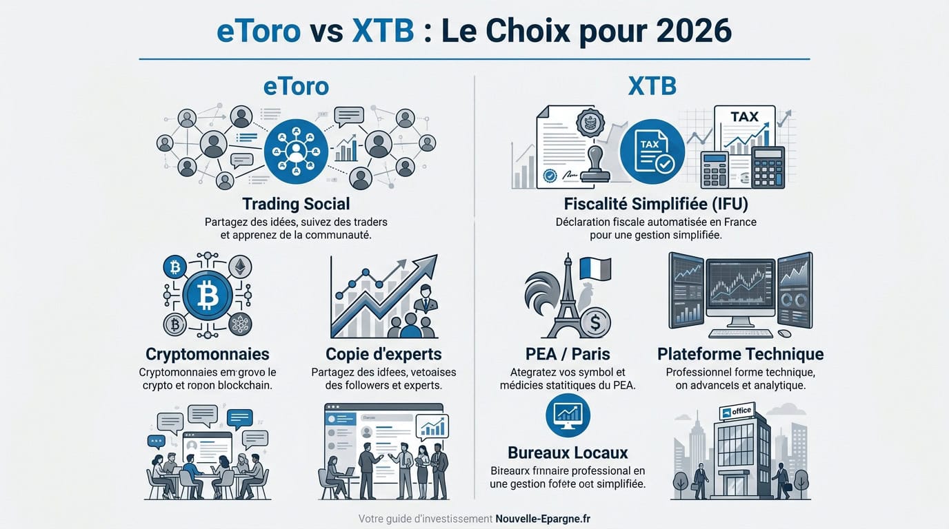 Comparaison des interfaces de trading eToro et XTB pour les investisseurs en 2026