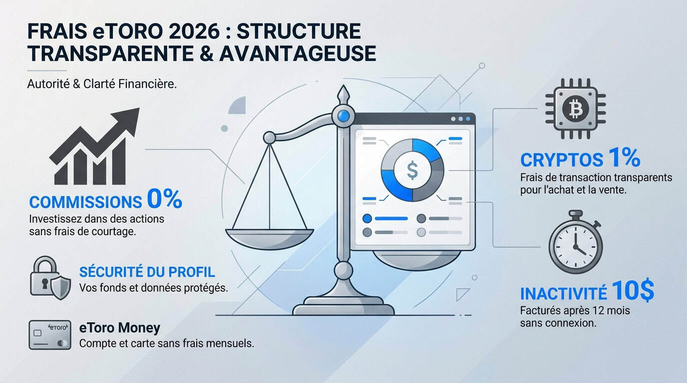 Structure des frais eToro 2026 incluant spreads et commissions