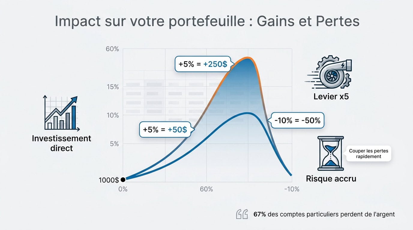 Impact des gains et pertes avec levier