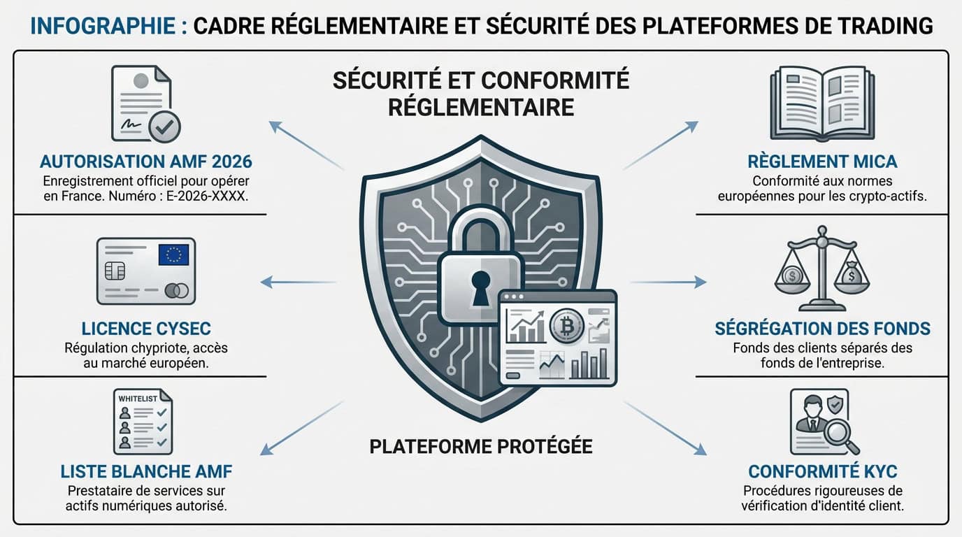 Infographie sur le cadre réglementaire et la sécurité des plateformes de trading eToro