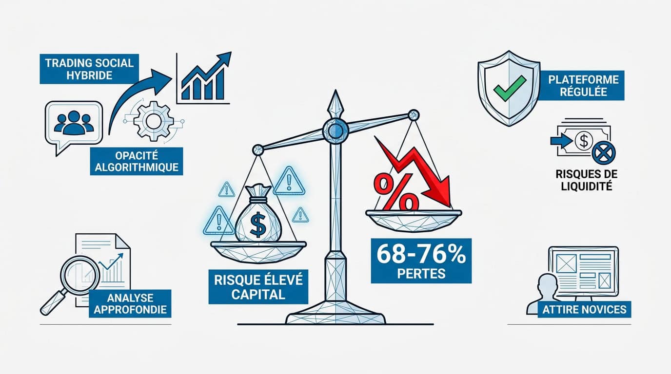 Infographie détaillant les risques liés aux investissements financiers et au trading en ligne