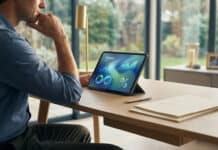 Tout savoir sur les prélèvements sociaux en assurance vie Un homme consulte des graphiques financiers sur une tablette numérique depuis son bureau à domicile.