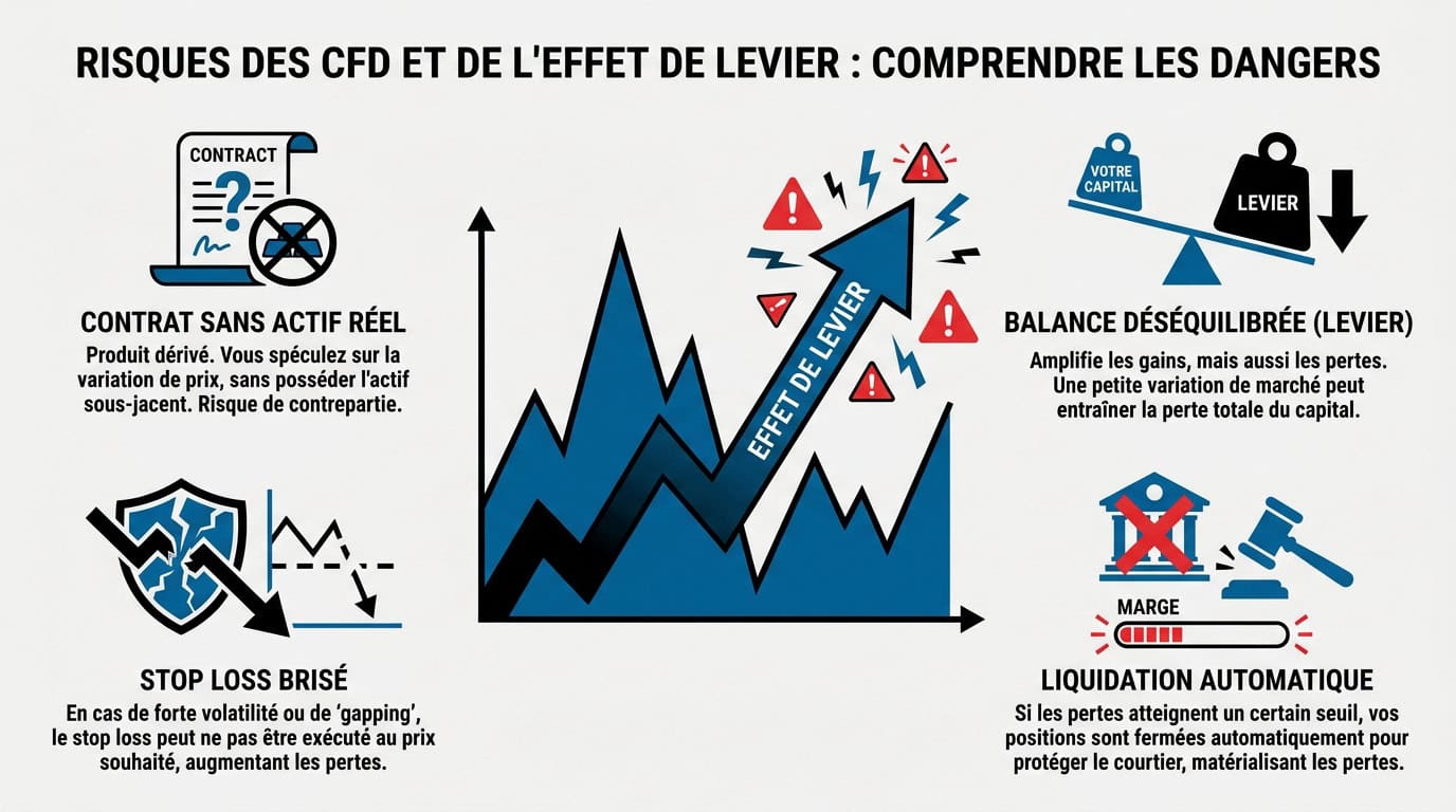 Graphique illustrant les risques financiers liés aux CFD et à l'effet de levier