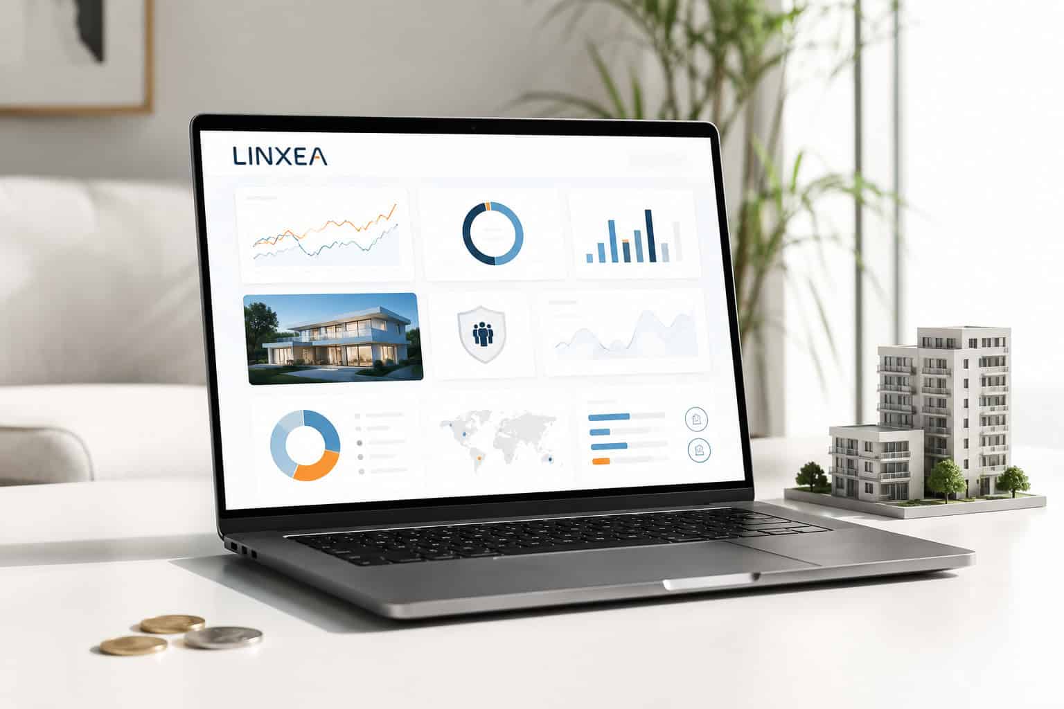 Tableau de bord financier sur ordinateur portable avec linxea