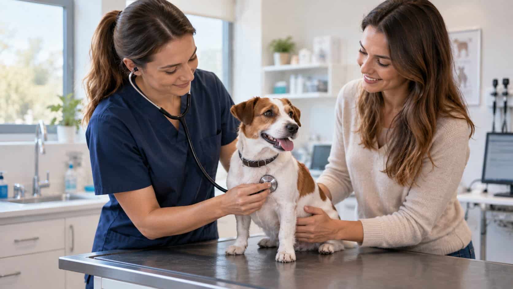 Examen vétérinaire chaleureux pour un petit chien