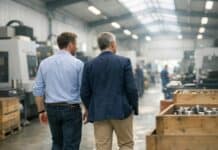 Société de capital investissement : comment choisir la bonne pour financer sa croissance Deux dirigeants visitent l'atelier de production d'une PME industrielle française