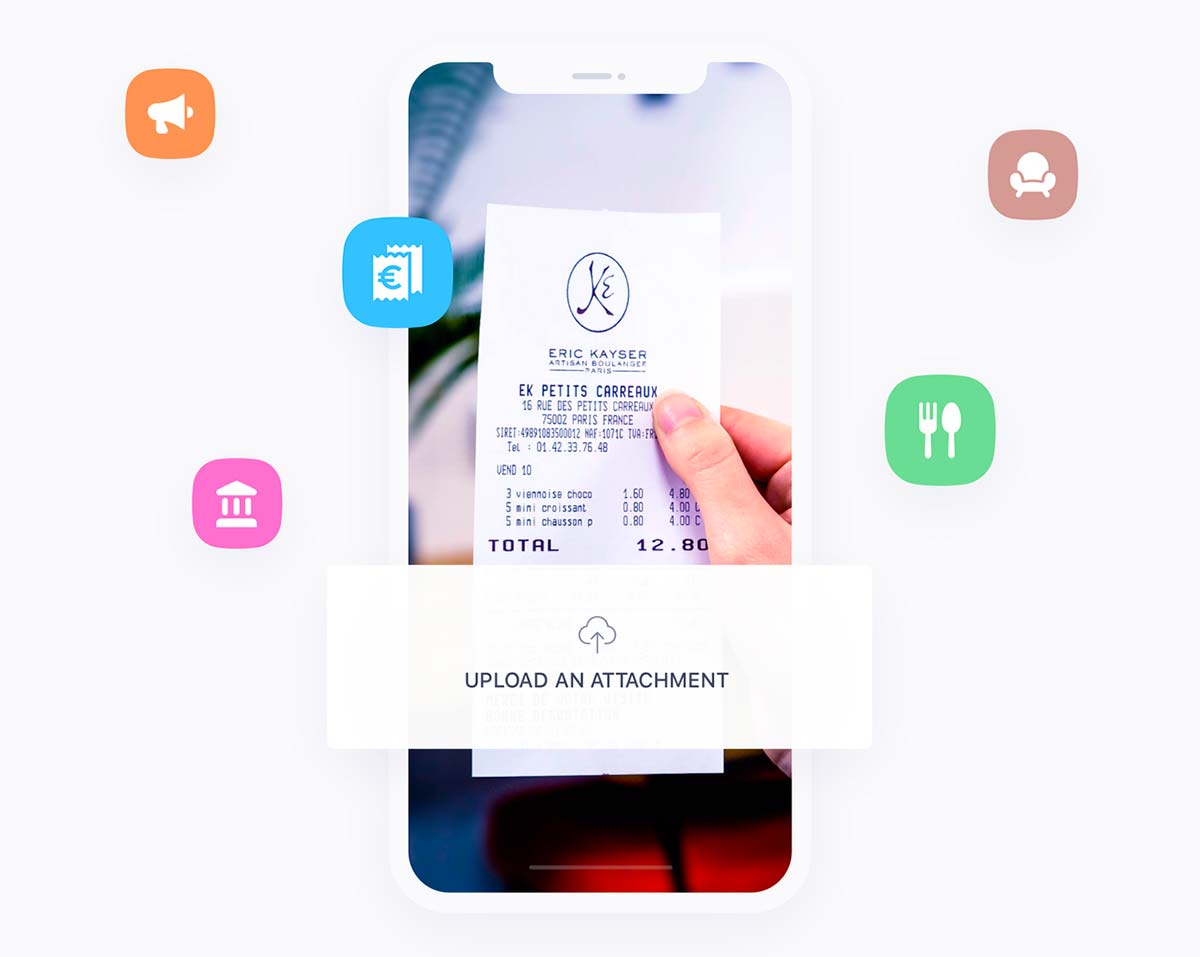 Application mobile Qonto permet l'upload facile des notes de frais et factures