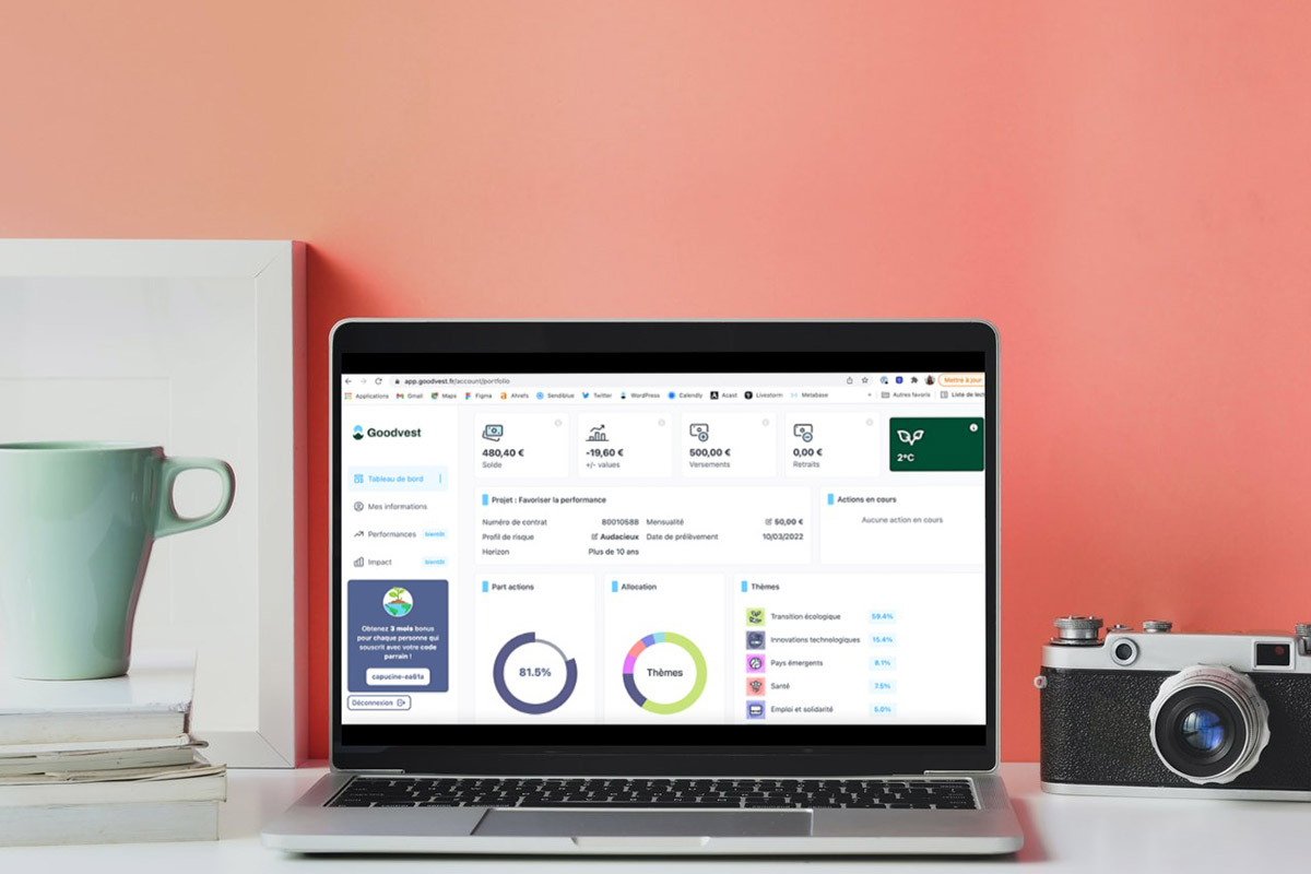 Photo d'un laptop présentant le dashboard Goodvest