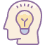 Picto coloré idée illustrée avec une ampoule dans une tête